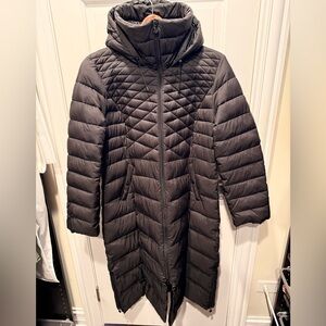 Bernardo Long Quilted Hooded Puffer Coat in Black